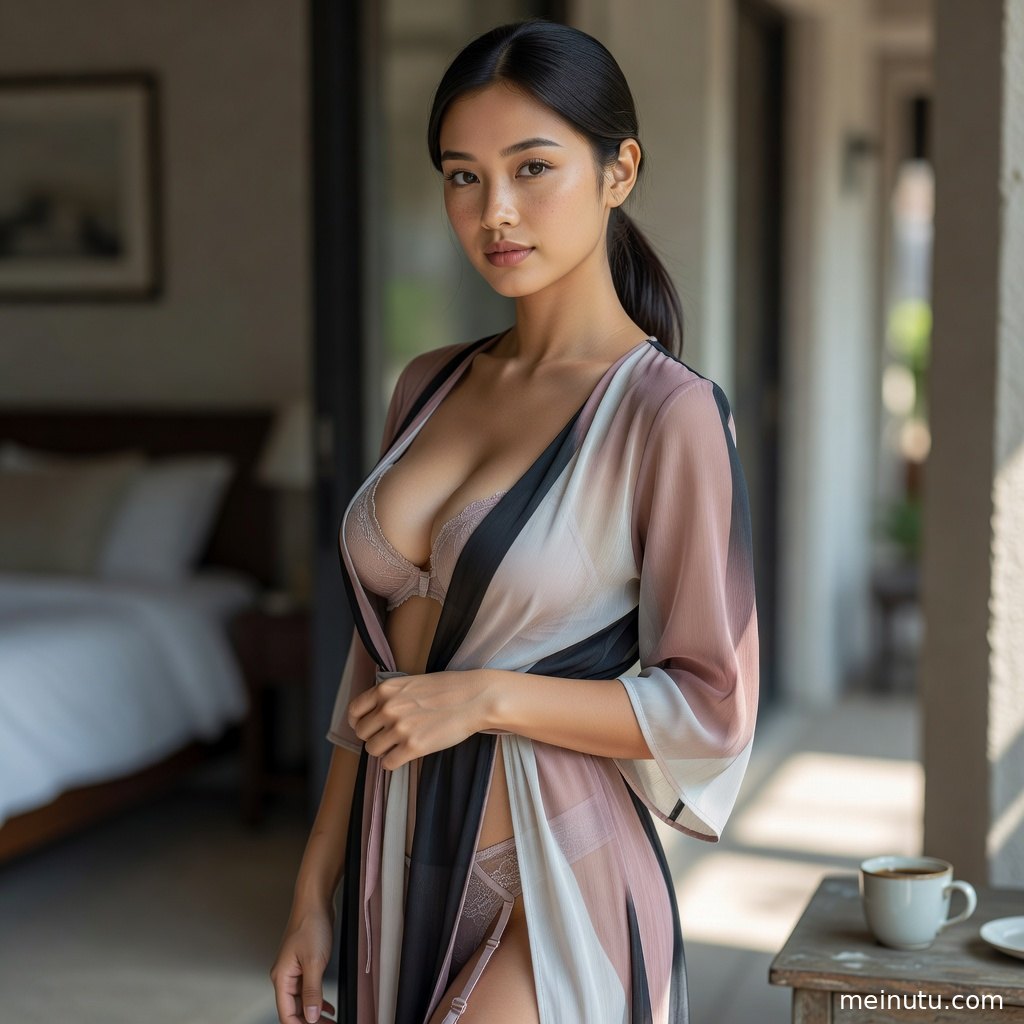 私房写真高清图片，年轻成年女性在花园边侧身回眸展现温柔气质。