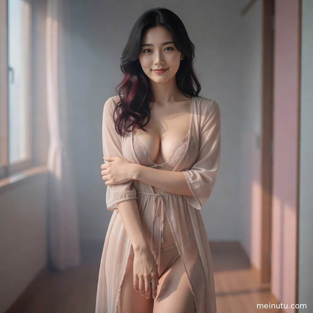 白色内衣美女在居家窗边自然摆姿，柔和光线呈现私房写真氛围。