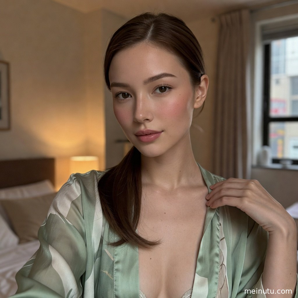 asian model气质的成年女性倚靠沙发，柔和阴影突出蕾丝内衣线条。