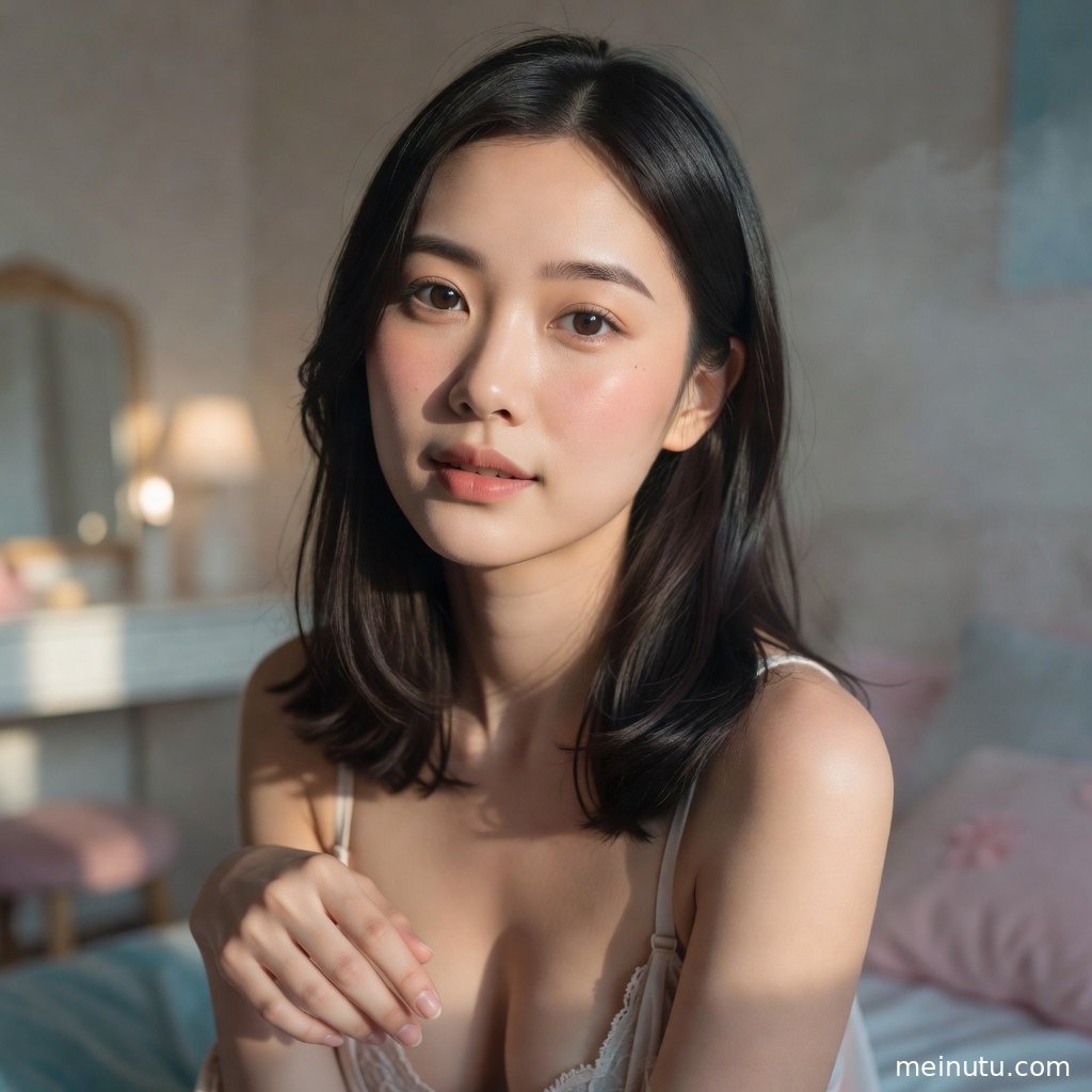 Asian woman portrait wallpaper with soft light, lace details, and cinematic atmosphere.