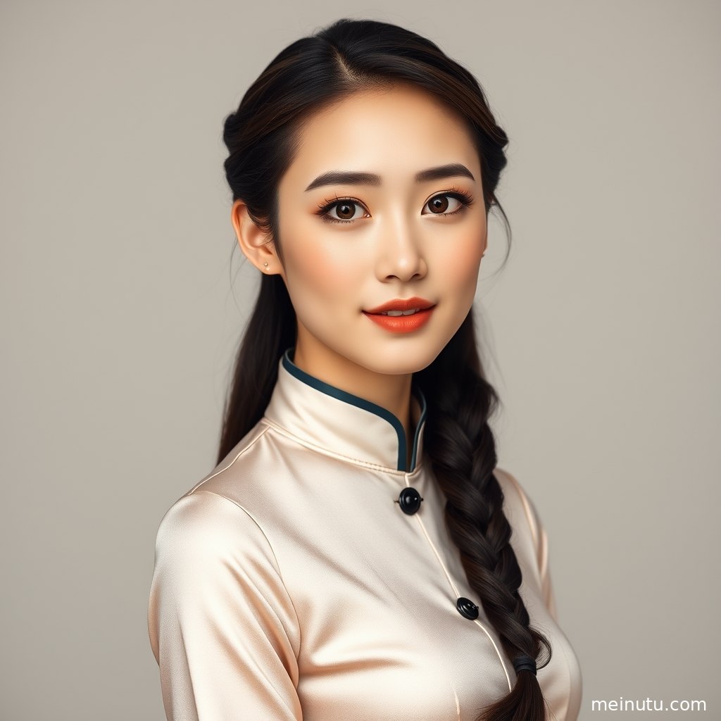 白色蕾丝旗袍写真近景突出妆容、发丝与柔和电影感光影。
