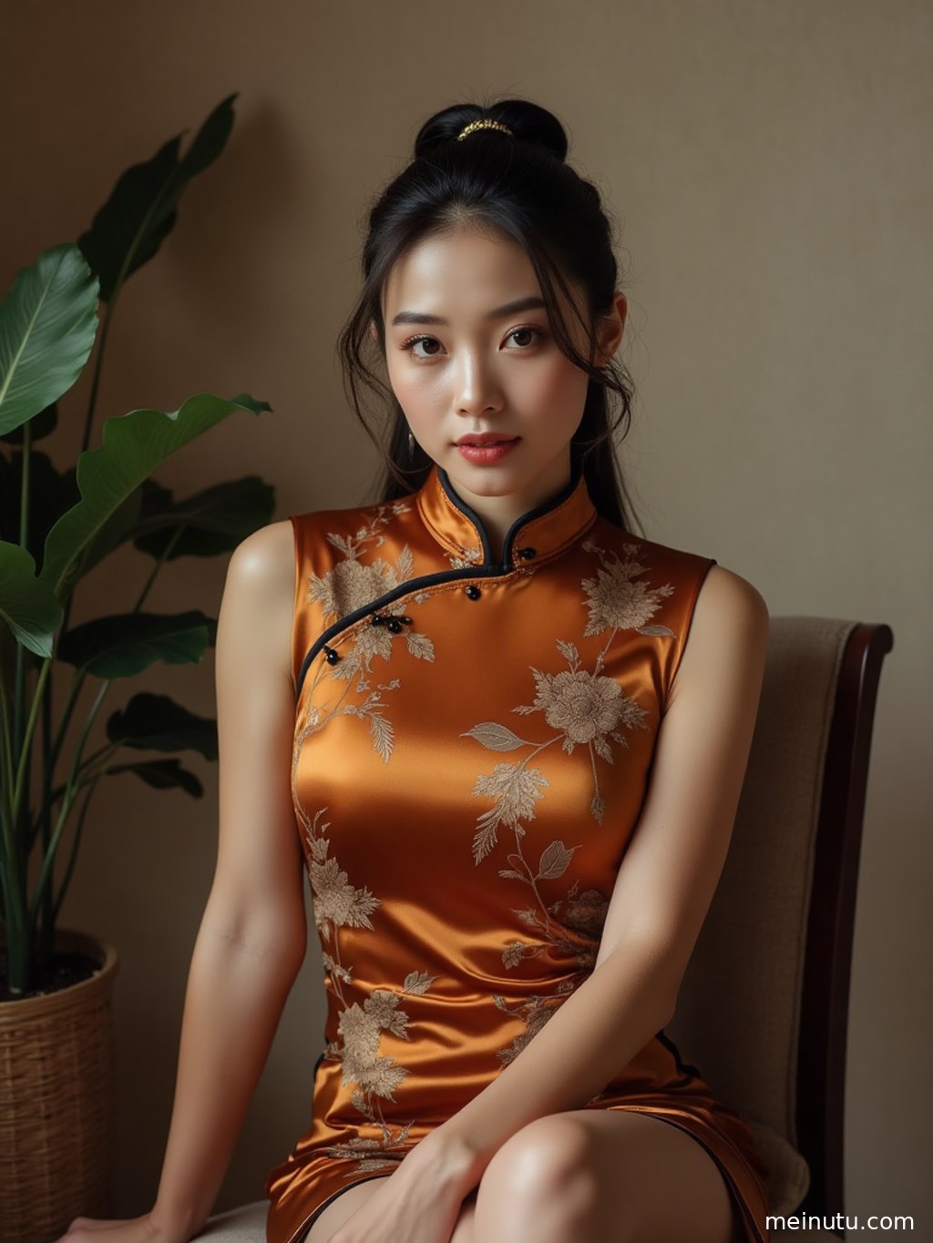 Close-up of a white qipao cheongsam dress showing delicate fabric texture and graceful feminine lines.