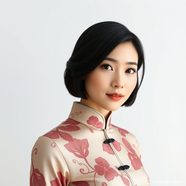 打旗袍复古写真：Asian Model窗边柔和逆光旗袍美女图片