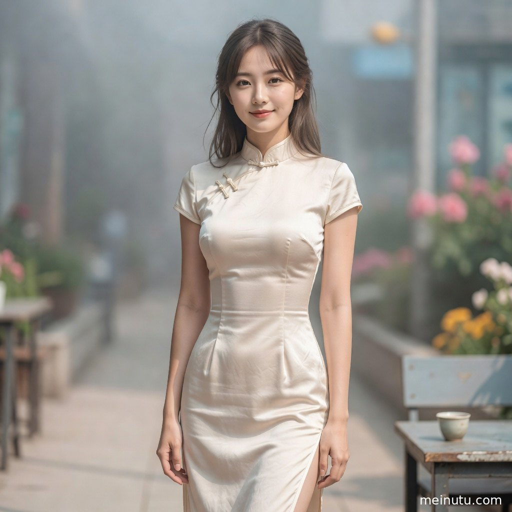 柔和逆光下的粉红色旗袍图集画面，展现成年女性温婉端庄的东方气质。