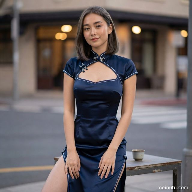 Chinese Woman Cheongsam Dress Photoshoot by the Sea with Warm Side Light