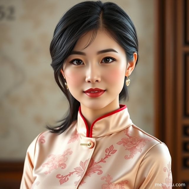Modern Cheongsam Dress Photoshoot of an Adult Asian Woman in Soft Indoor Natural Light