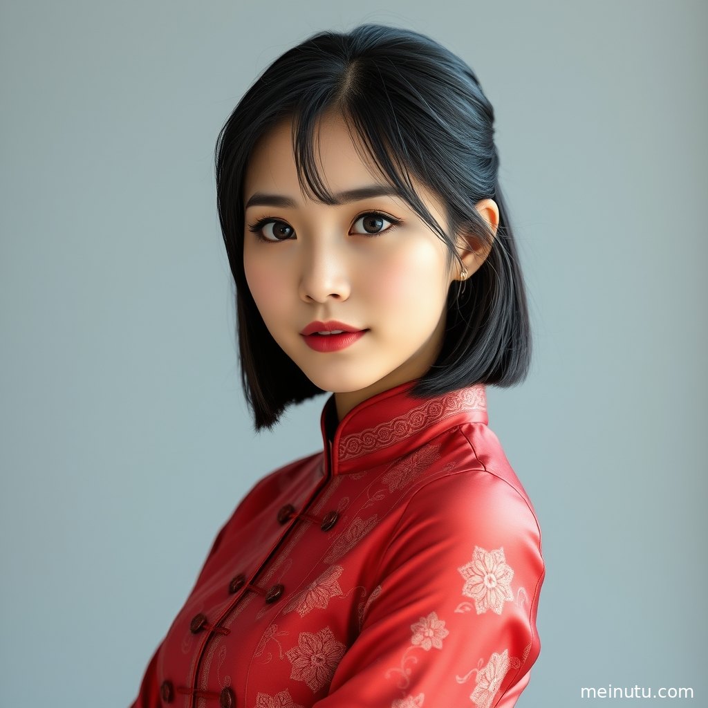 自然光洒入室内，改良旗袍收腰剪裁突出优雅曲线与清新气质。