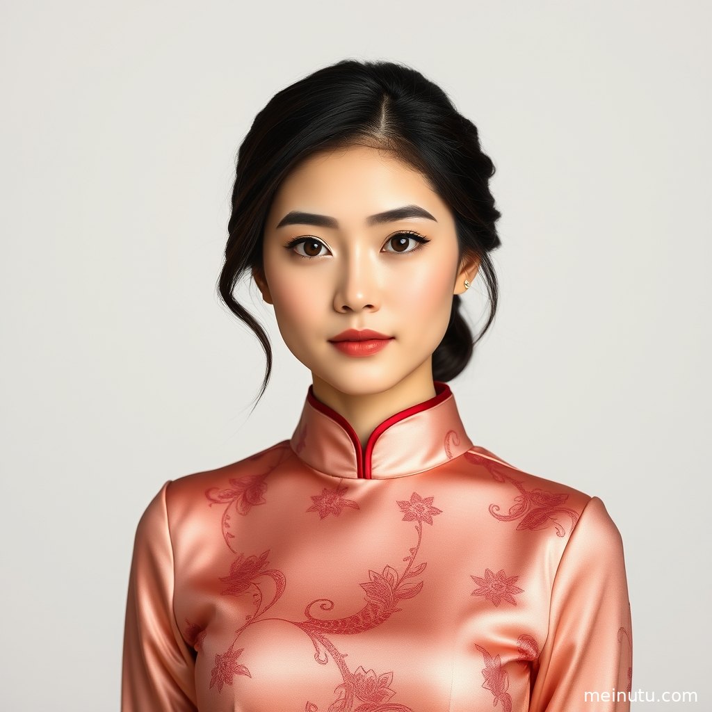 杭州丝绸旗袍写真采用三分法构图，成年女子在窗前展现温柔中式气质。