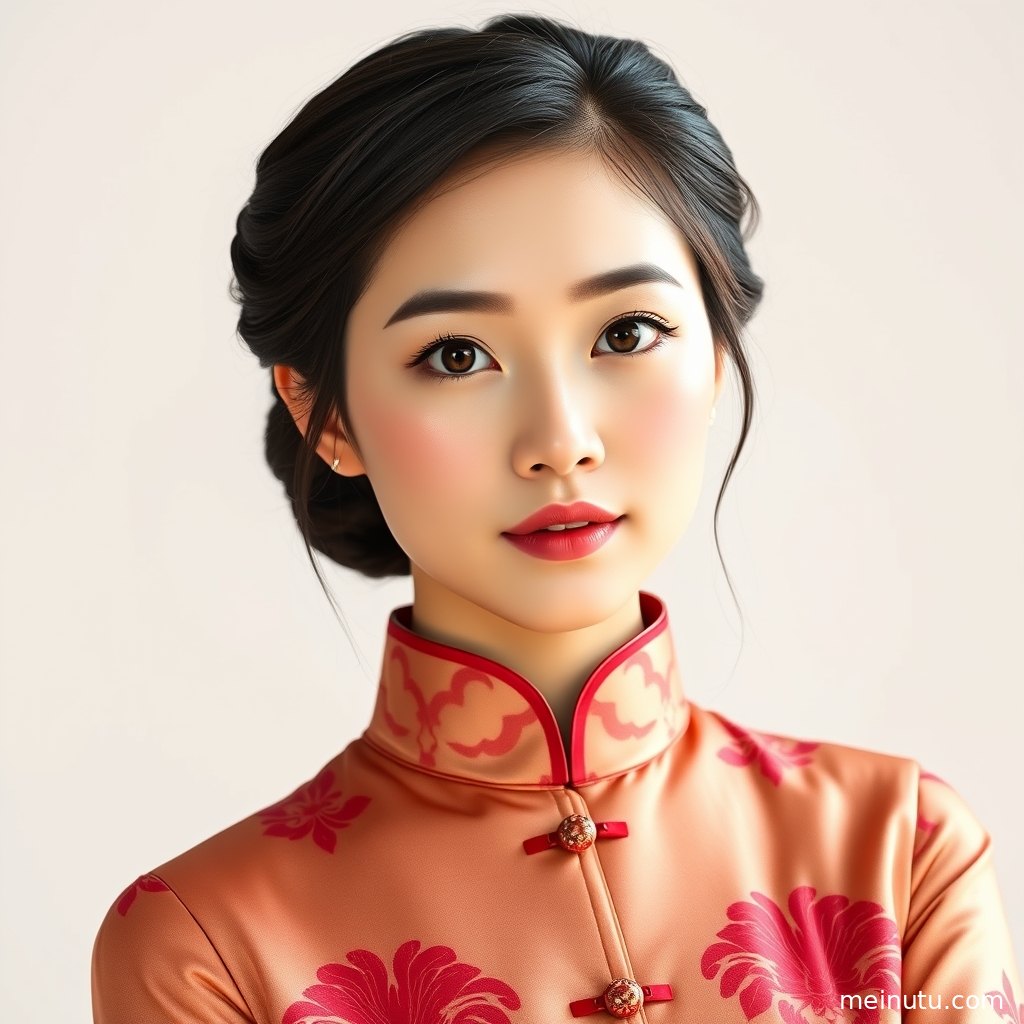 窗边自然光下的旗袍美女图片，丝绸纹理清晰，室内氛围安静雅致。