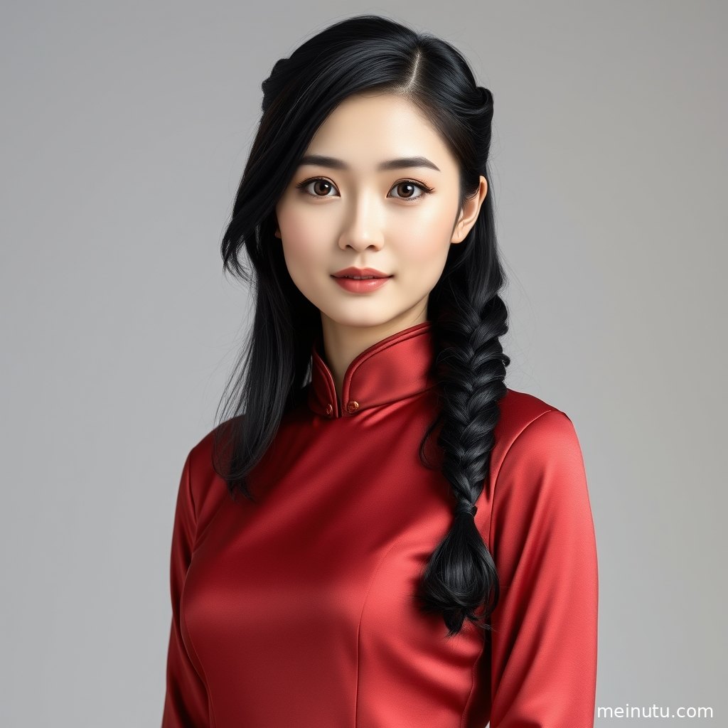 年轻成年女性身着杭州丝绸旗袍倚在窗边，自然光勾勒柔和侧脸与真丝纹理。