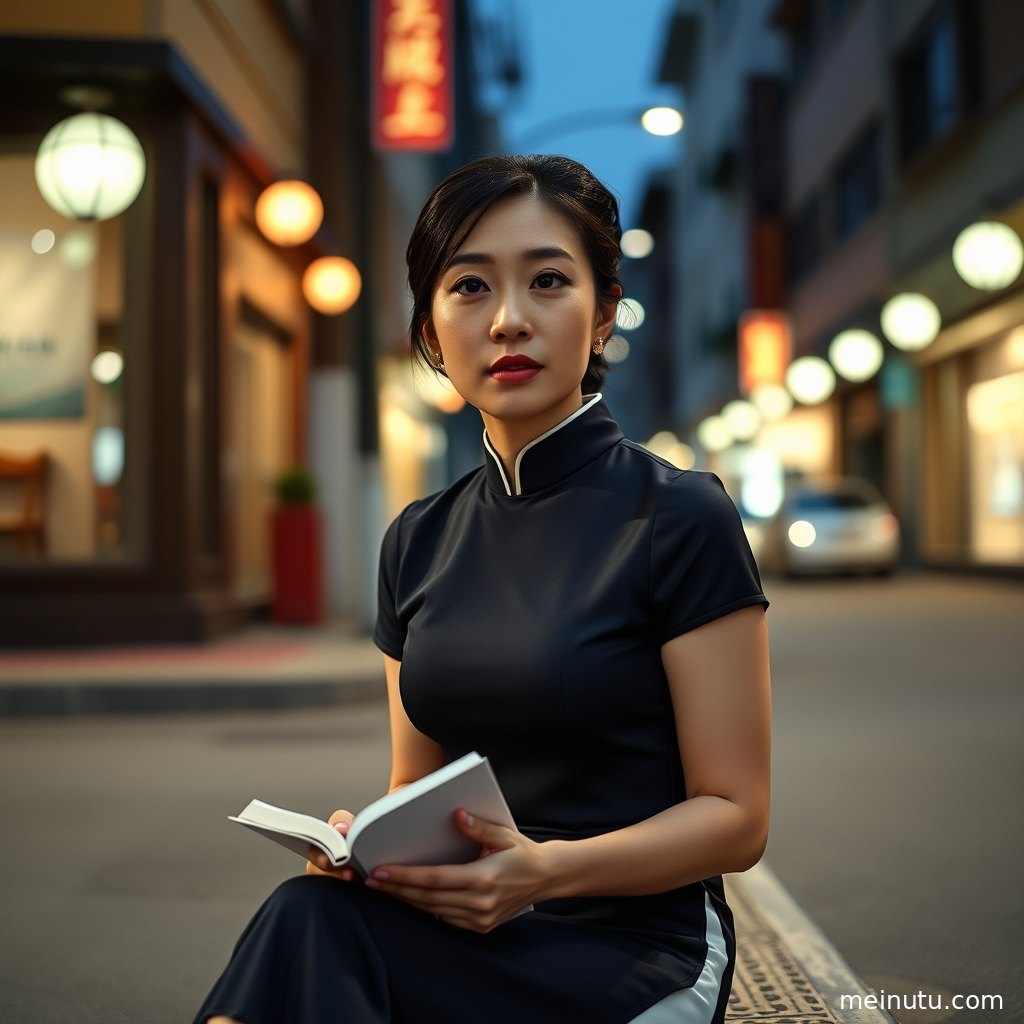 Window light falling across a black qipao dress, creating dramatic contrast and a vintage portrait wallpaper atmosphere.