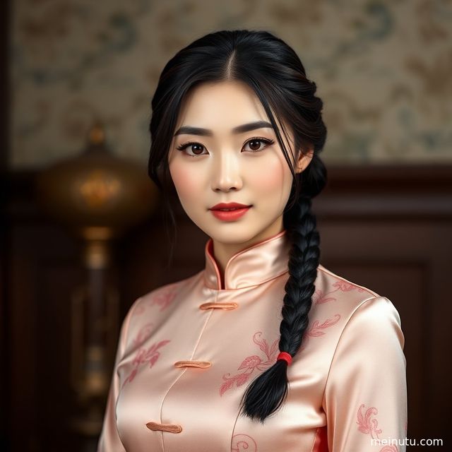 Asian成年女性结婚礼服旗袍写真｜复古走廊自然光旗袍美女图片