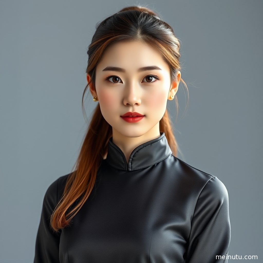 民国风旗袍写真采用俯拍视角，展现年轻成年女性的优雅姿态与旗袍线条。