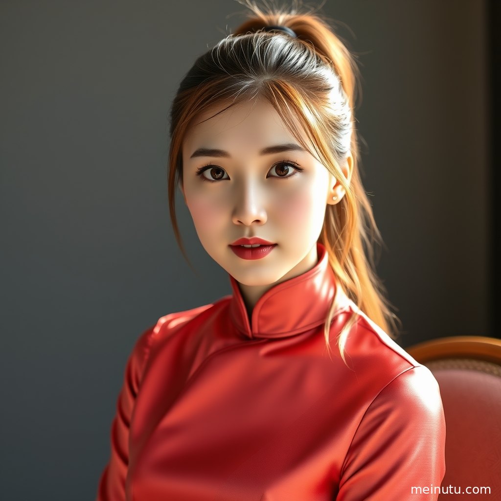 成年女性穿修身旗袍行走在复古街巷中，侧光让画面呈现温柔金色质感。
