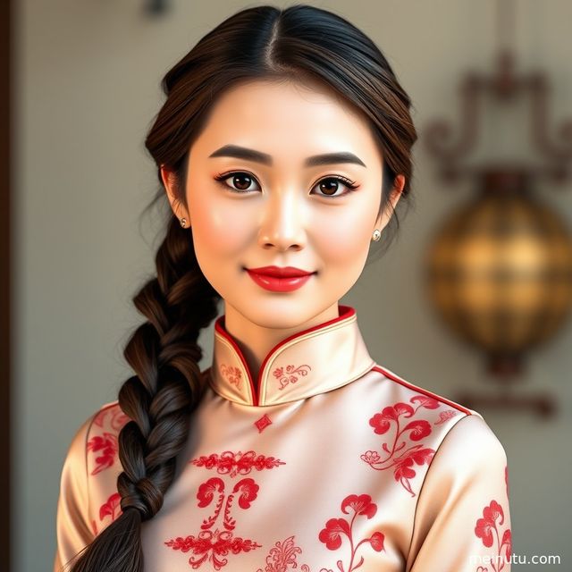 Republican-Era Qipao Photoshoot of an Asian Woman in Warm Indoor Side Light