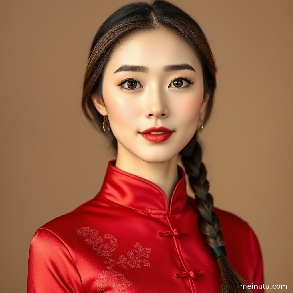 年轻成年女性穿开衩旗袍倚坐窗边，暖色侧光突出东方韵味与高清质感。