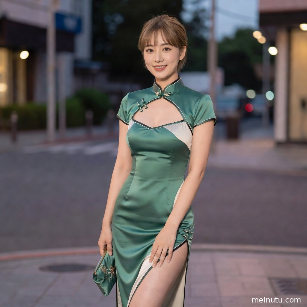 旗袍婚礼服写真特写，立领盘扣与柔亮面料在浅色背景中显得精致优雅。
