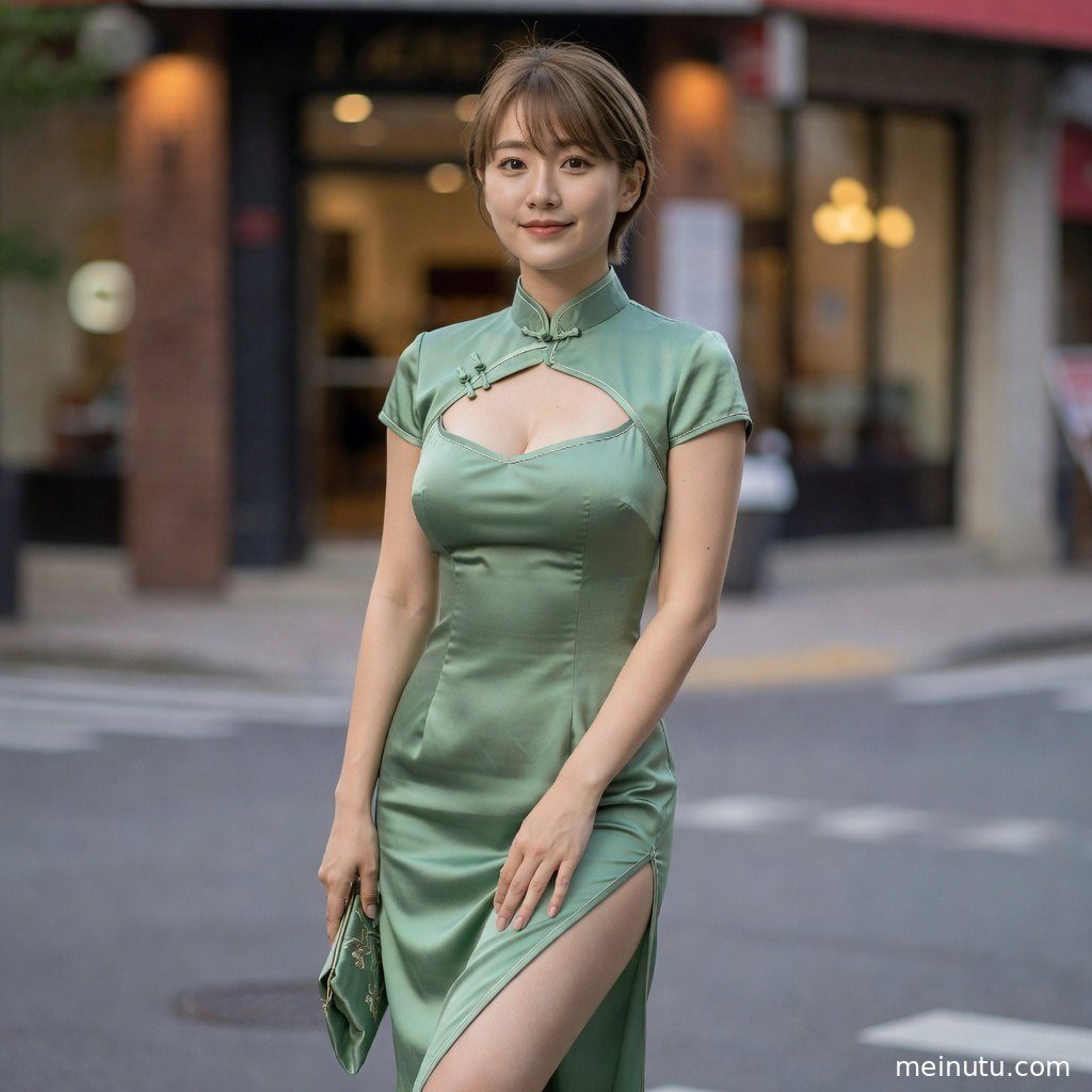 极简棚拍旗袍美女图片，半身构图突出婚礼服的东方韵味与清透氛围。