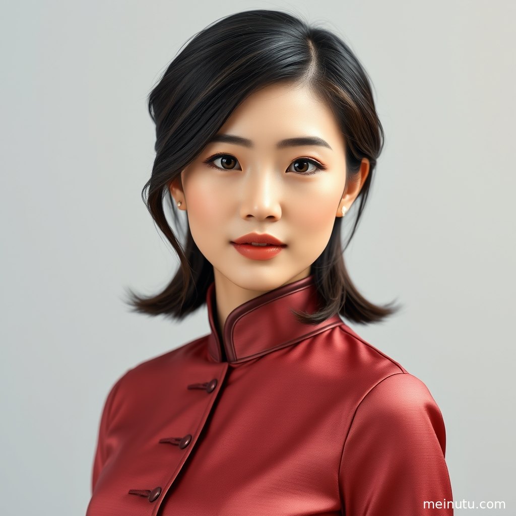 亚洲成年女性身着修身旗袍倚靠石墙，俯拍角度突出民国风写真质感。