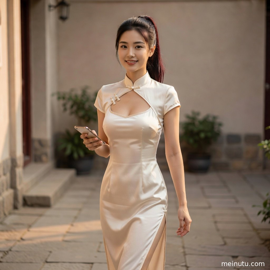 高清旗袍写真摄影特写，年轻成年女性在侧光中展现精致妆容与雅致身姿。