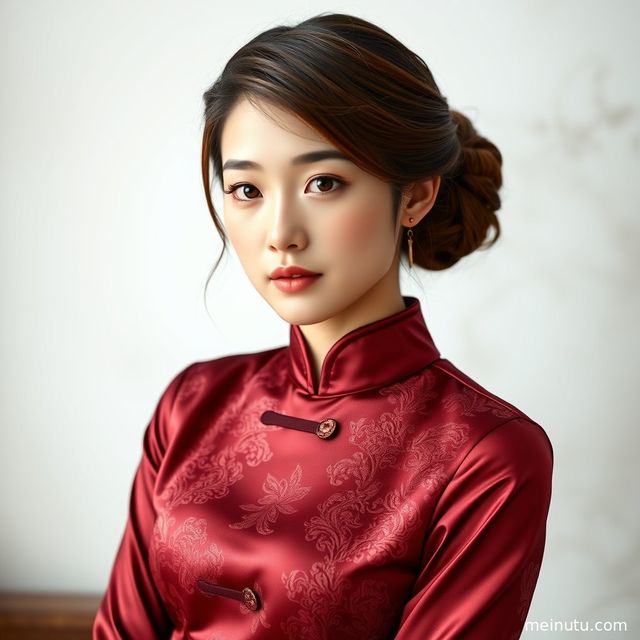 全真丝旗袍写真｜亚洲旗袍美女室内柔光近景图集