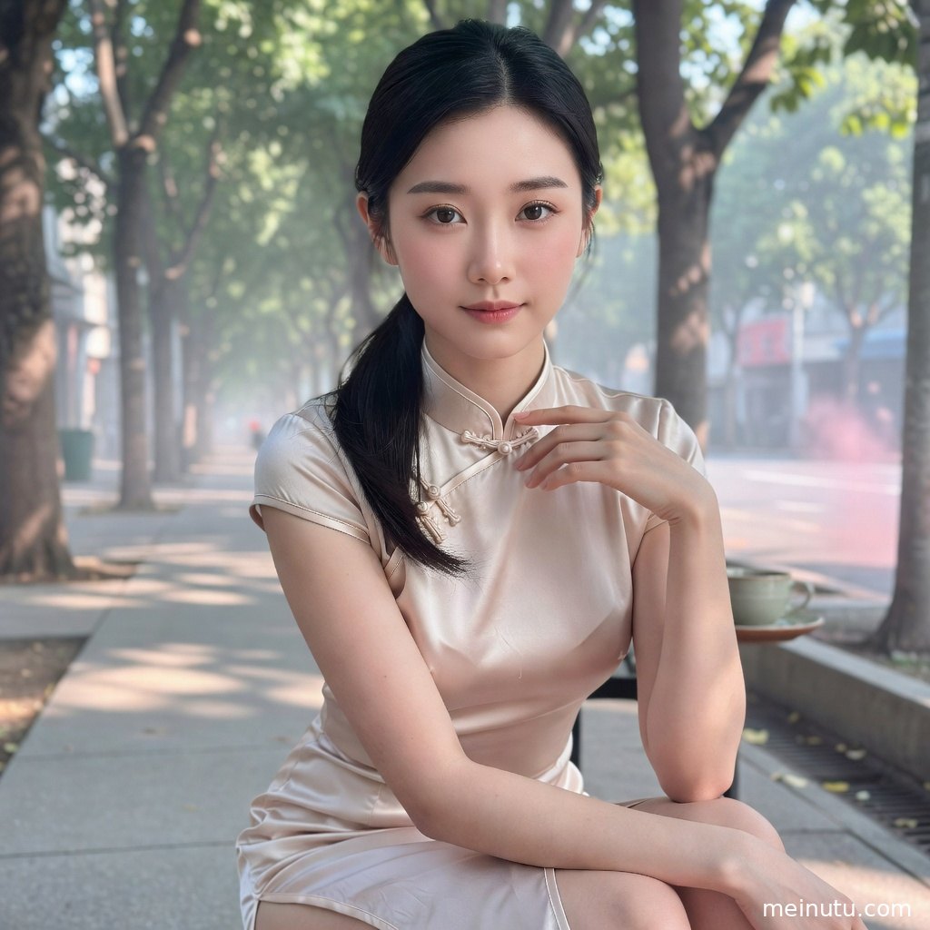 民国旗袍风格人像以暖色背景衬托优雅姿态，画面适合作为壁纸收藏。