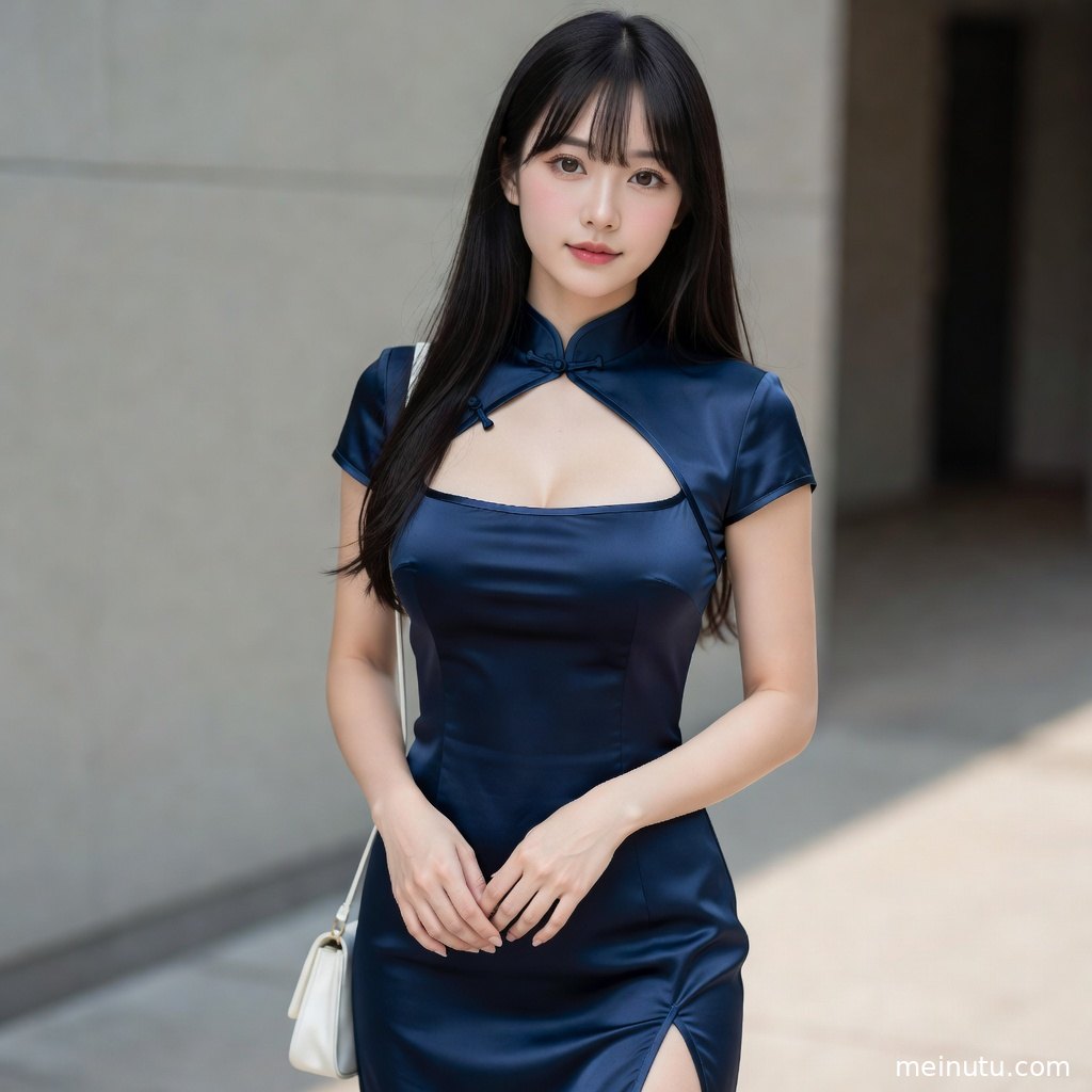旗袍女性在花纹背景前回眸，高清画质展现丝绸纹理与东方风格。