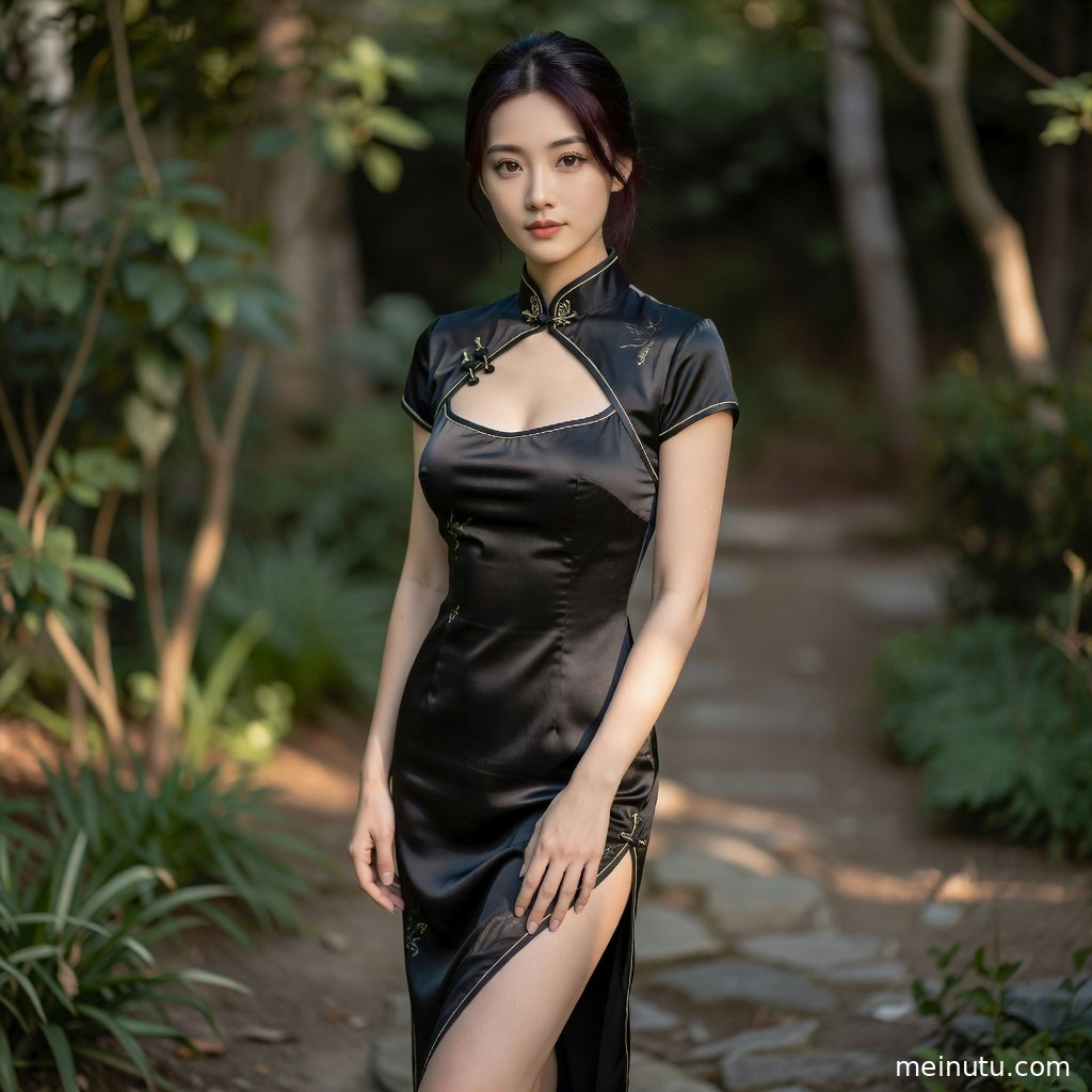 浅色丝绸旗袍人像特写突出精致盘发、温柔妆容和细腻面料纹理。