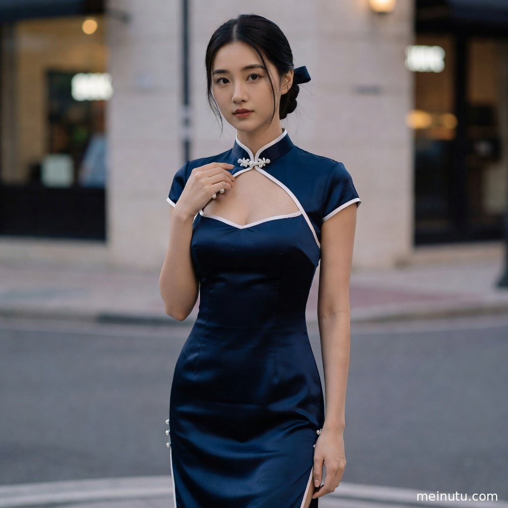 复古室内光影下的旗袍美女图片，深色丝绸面料呈现优雅垂坠感。
