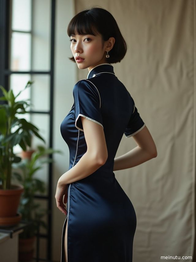 Velvet Qipao Photoshoot of an Asian Woman by the Window | Sexy Asian Girl Cheongsam Dress Wallpaper