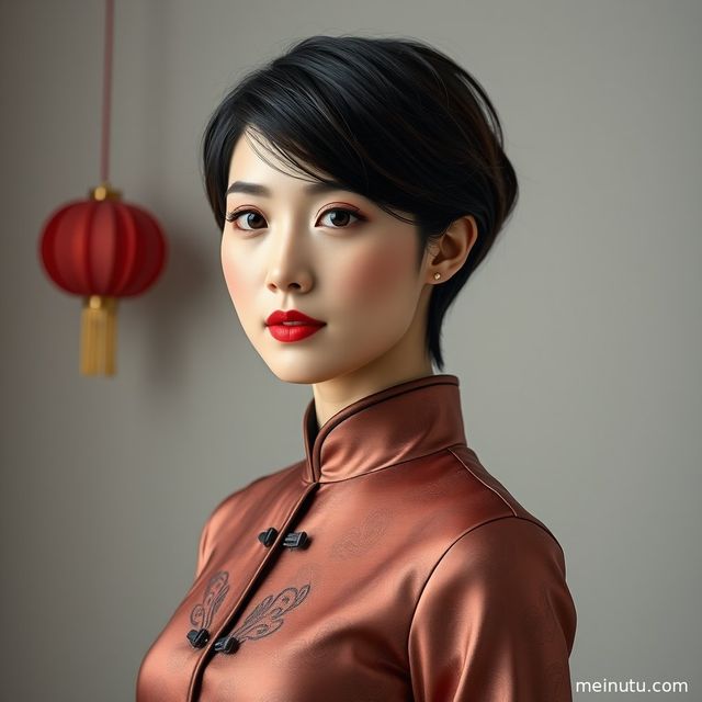 Modern Cheongsam Dress Photoshoot of an Adult Asian Woman in a Garden