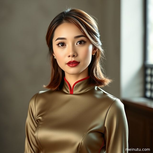 现代改良旗袍写真：Asian women复古走廊柔和逆光旗袍美女图片