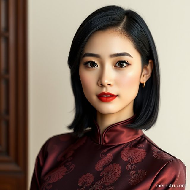 新娘旗袍礼服写真：Asian成年女性复古走廊阴天漫射光图集