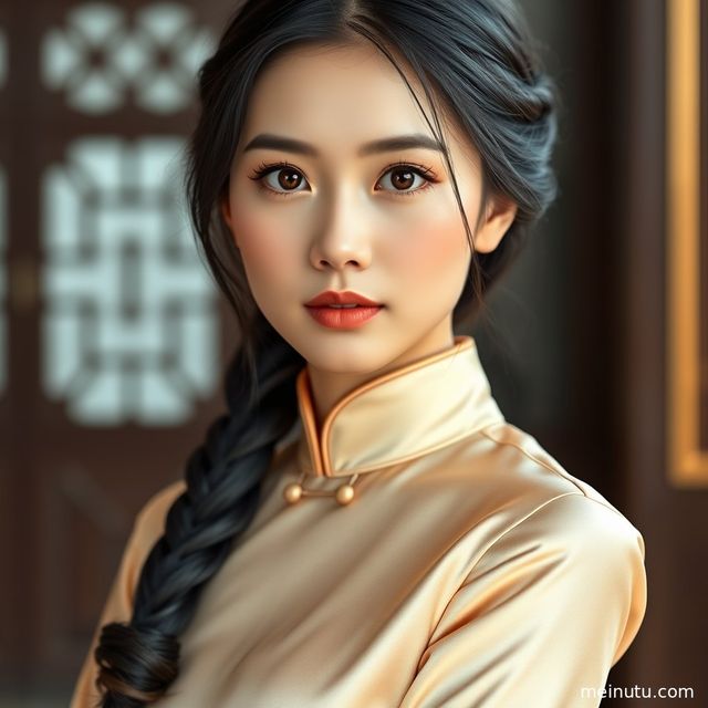 杨幂旗袍复古写真：窗边柔和逆光 asian women 旗袍美女图片