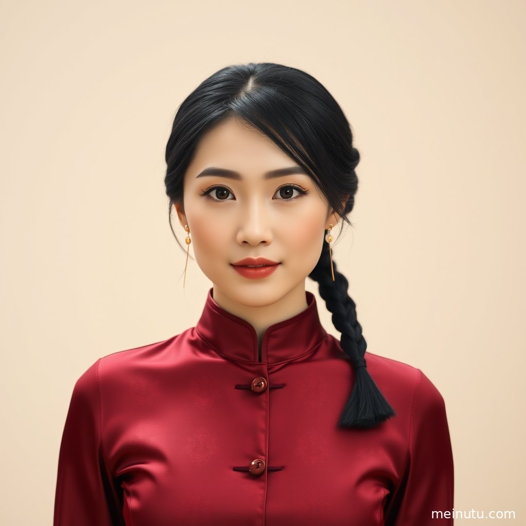 低角度拍摄的旗袍美女图片，窗棂与暖色光晕营造复古氛围。