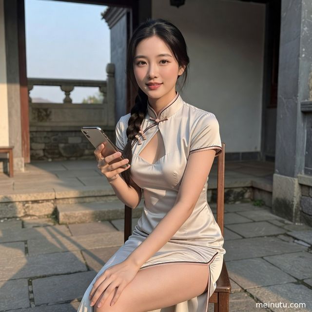 Silk Qipao Cheongsam Dress Courtyard Photoshoot for Asian Women Photos