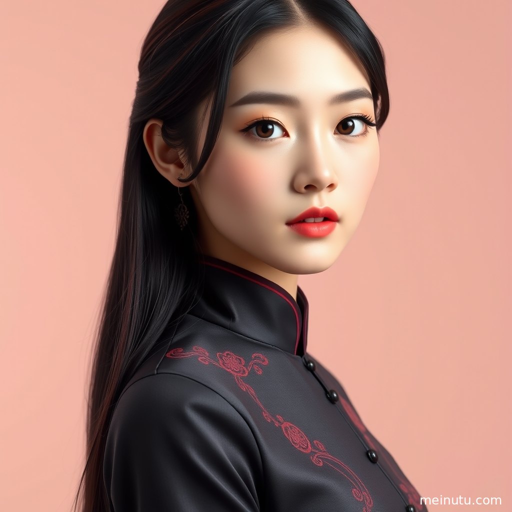 年轻成年女性演绎性感旗袍风格，画面柔和清透适合作为高清壁纸。