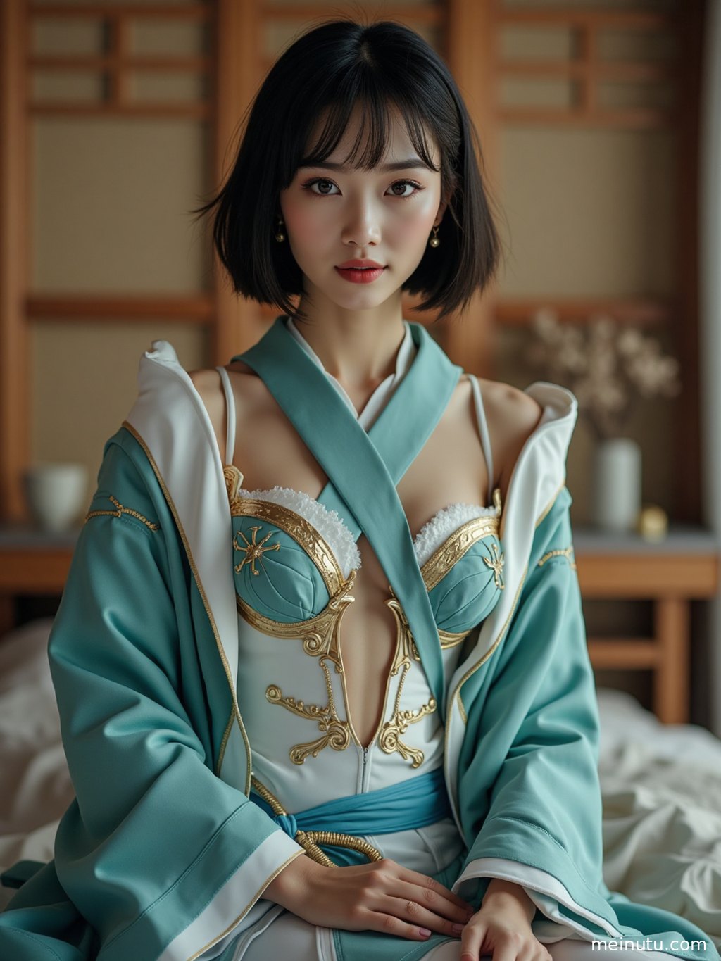 High-resolution asian cosplay beauty portrait with delicate fabric details, soft shadows, and a polished gallery aesthetic.