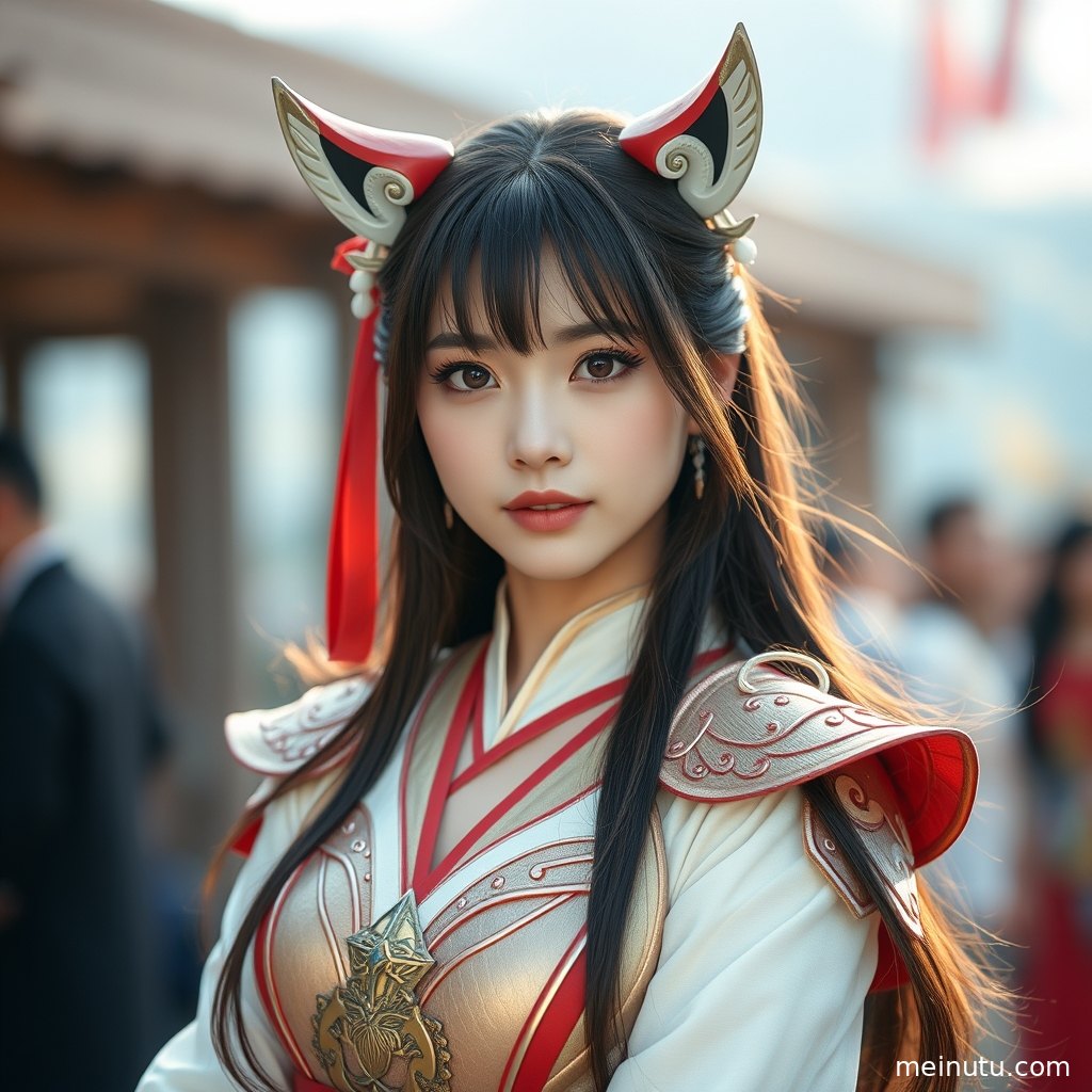 高清Cosplay二次元图集，女性在街头进行全身构图的拍摄，暖色侧光下尽显角色魅力。