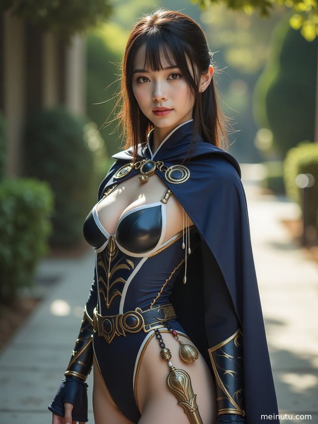 Asian Cosplay Girl Photos in Natural Light: Courtyard Cosplay Photoshoot with Elegant Costume Details