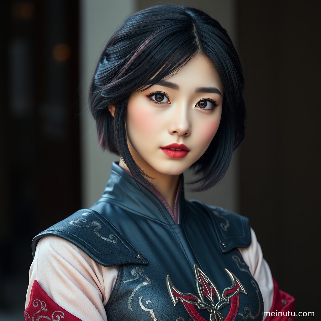 Cosplay角色图集中成年女性回望镜头，复古墙面营造怀旧氛围。