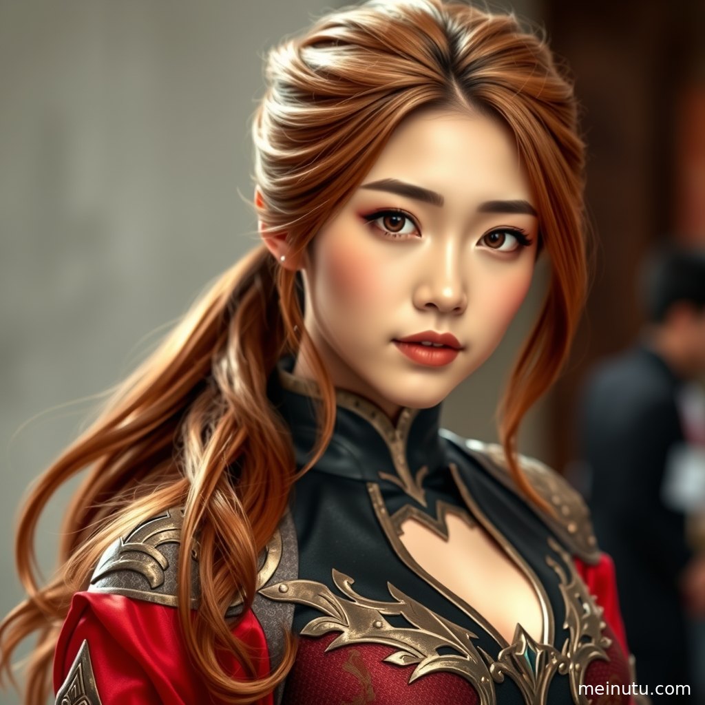动漫cos风格的年轻成年女性置身室内暖色光线中，画面适合作为竖屏壁纸收藏。