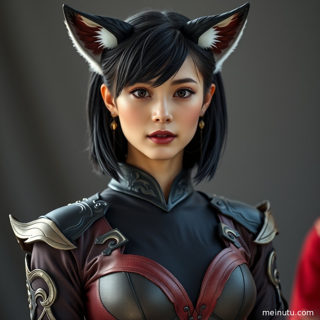 欧美风情cosplay美女站姿利落，服饰层次在暖色灯光下清晰可见。
