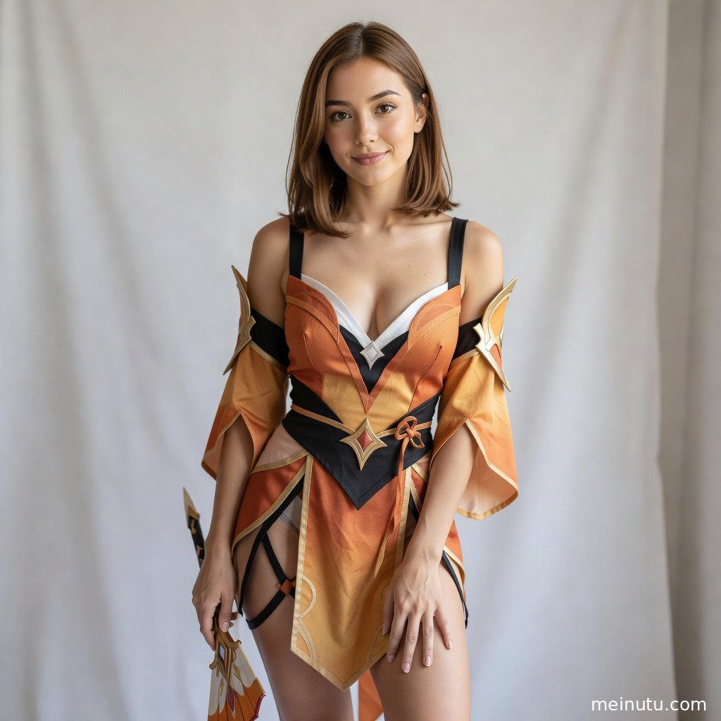 极简棚拍背景下的成年女子COS写真展现干净构图与柔和光影