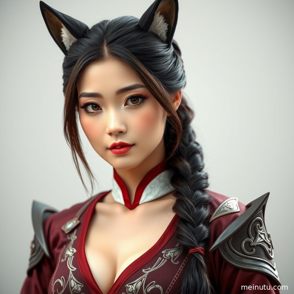 年轻成年女性演绎角色扮演造型，木质庭院背景带来温柔复古氛围。