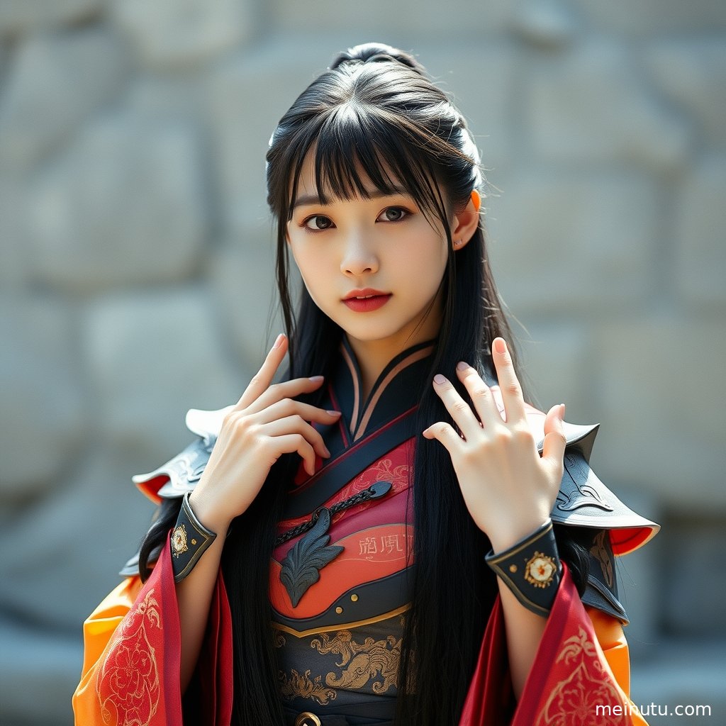 Detailed view of cosplay costume textures and accessories under natural diffused morning light.