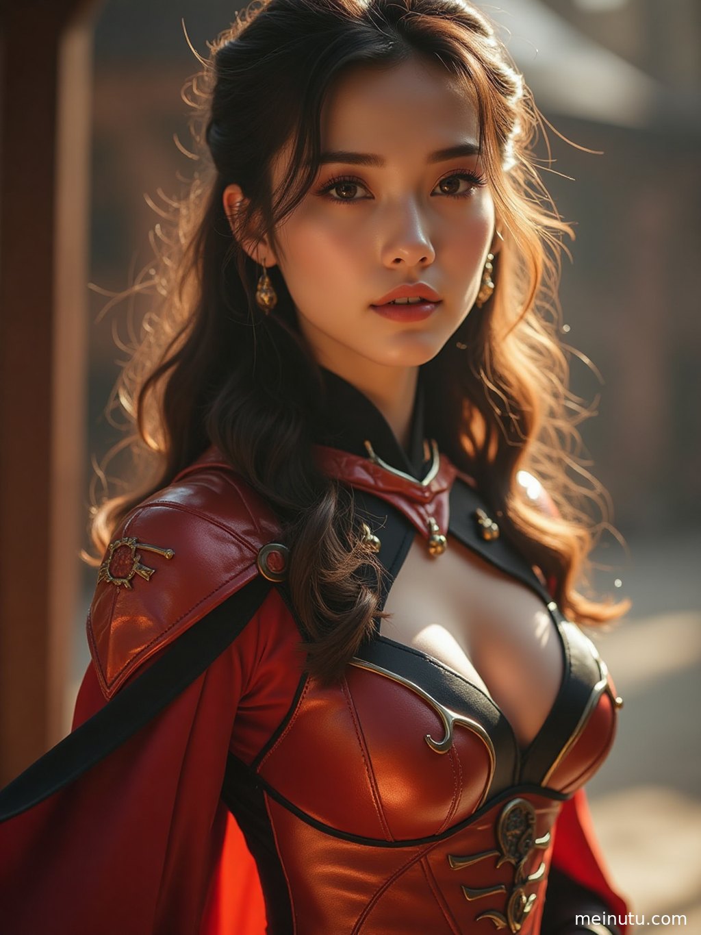 Adult Asian woman wearing a Harry Potter inspired cosplay outfit in a minimalist studio with soft natural light.