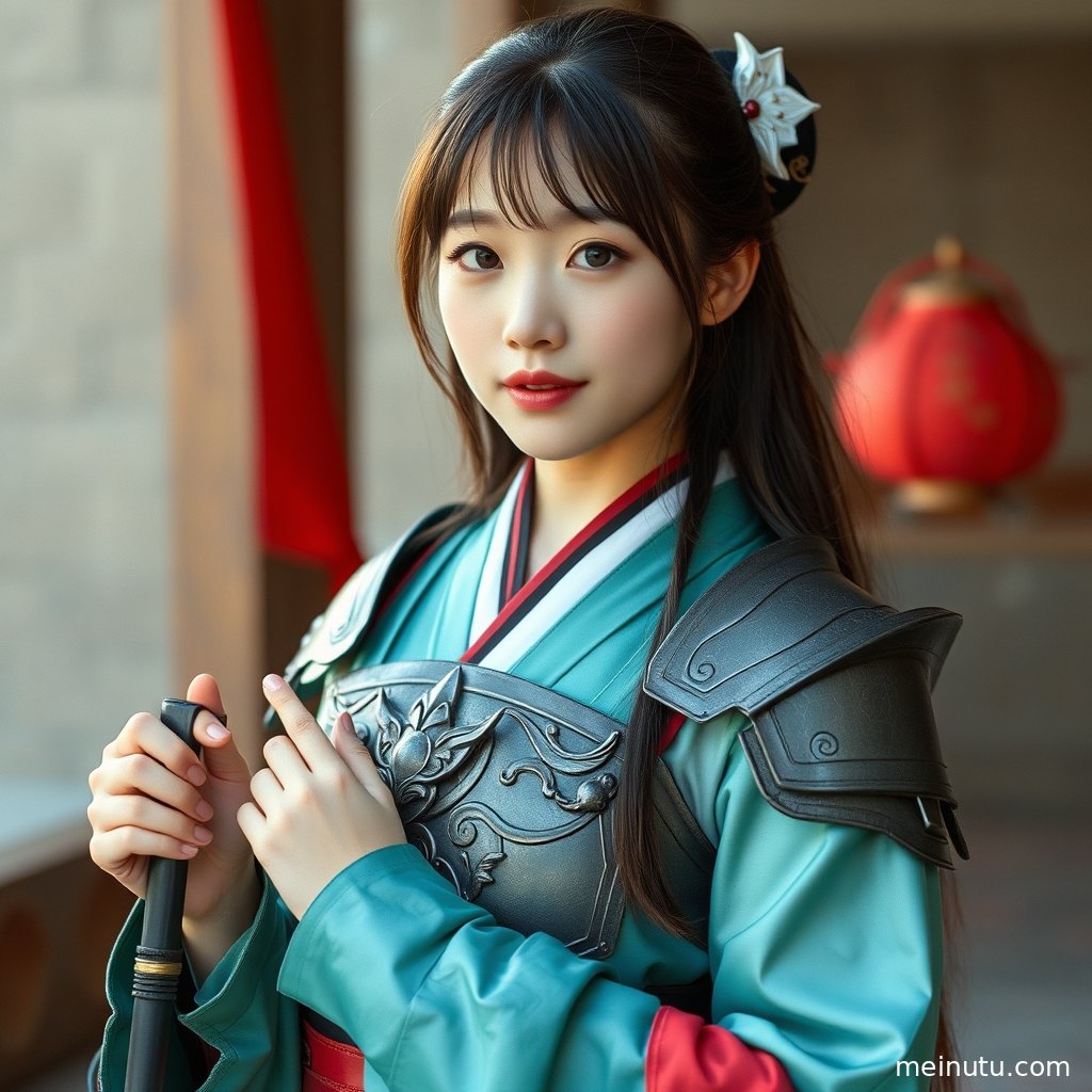 Expressive asian model cosplay girl captured in an intimate portrait with gentle shadows.