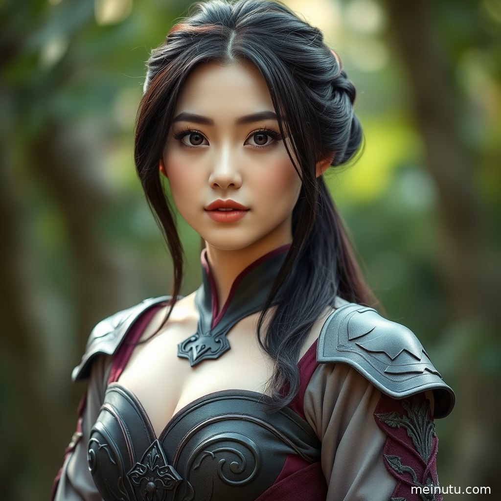 成年女性在柔和自然光下侧身回眸，展现美女cosplay动漫美女 黄昏 电影感光影的场景层次与光影。