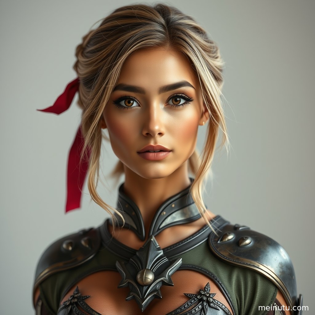 成年女性在柔和自然光下侧身回眸，展现美女cosplay无下限 黄昏 电影感光影的场景层次与光影。